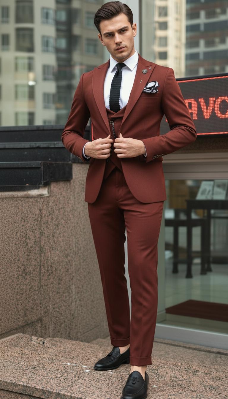 Burgundy Three Piece Suit: Stylish Mens Wedding Suit - Etsy 日本