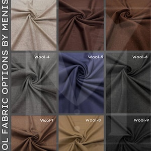 May include: Nine fabric swatches in different colors and textures, labeled Wool-1 through Wool-9. The swatches are arranged in a grid of three rows and three columns.