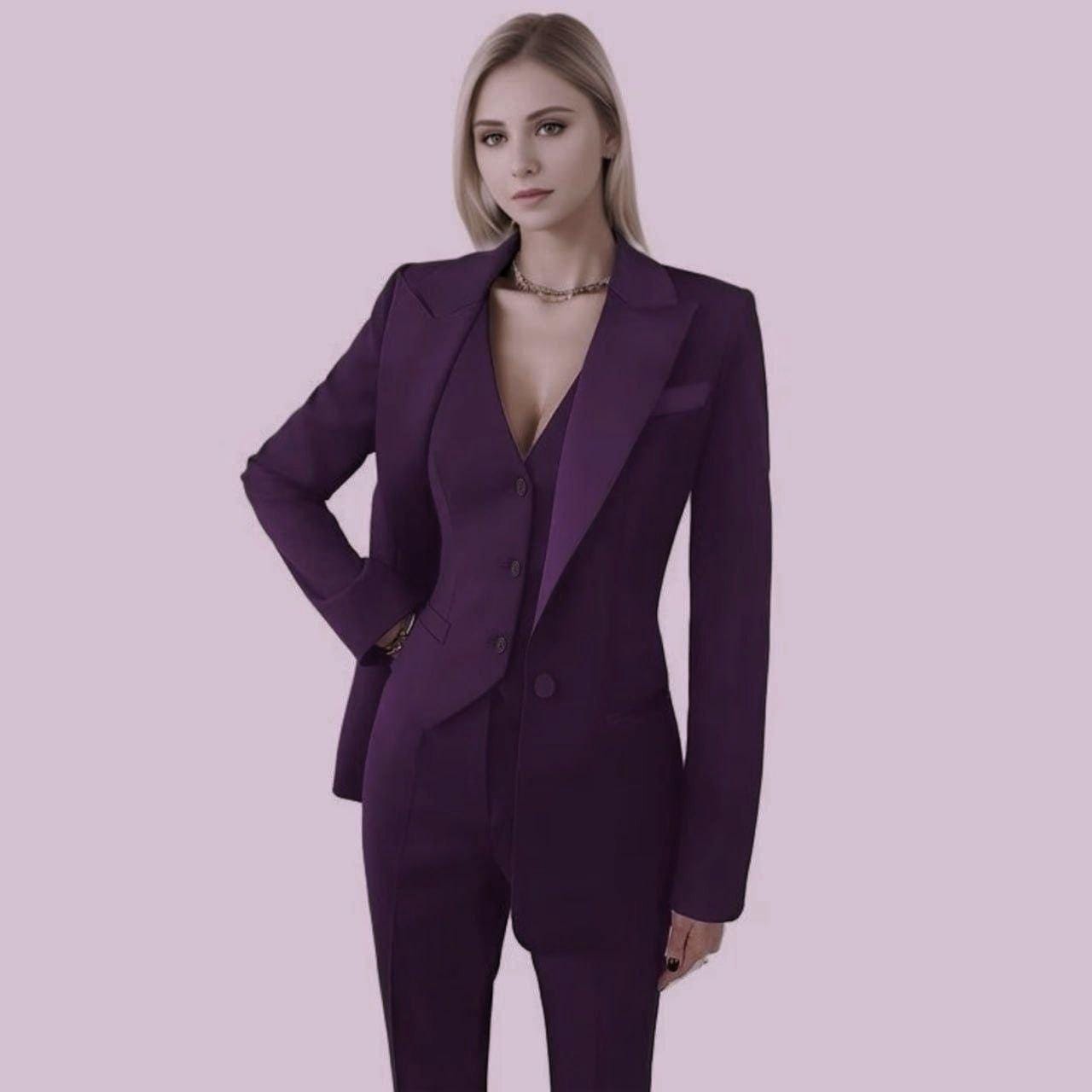 Bespoke Women's Purple Suit: Slim Fit Three-Piece Wedding Suit