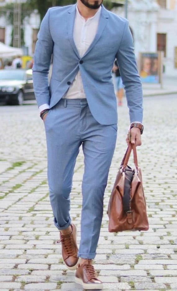 Sky Blue Men's Suit: Classy Two Piece Wedding Groom Wear - Etsy