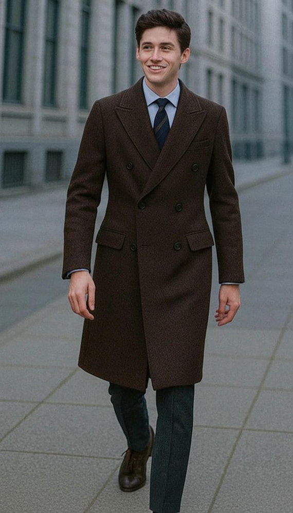 mens brown dress coat Handmade Wool Trench Coat, Menista Long Overcoat or everyday cold