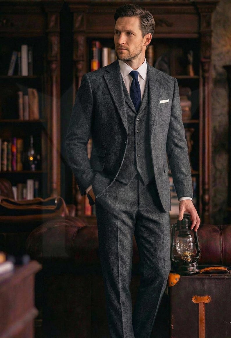 Tailored Brown Tweed Suit: Men's 3-Piece Wedding Groom Wear image 4