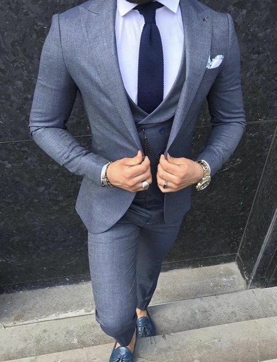 Menista Grey Three Piece Suit: Trendy Wedding & Prom Groomswear