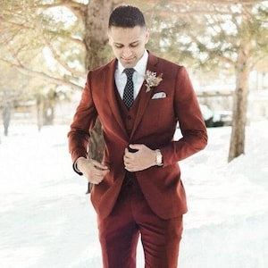 Men&#39;s Rust Three Piece Suit: Classy Wedding & Prom Groomswear