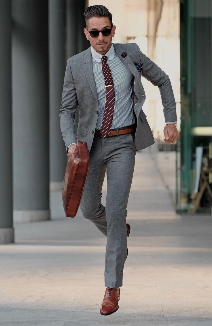 slim fit dress slacks Zegarie Men's 3 Piece Modern Fit 100% Wool Suit - Subtle Plaid - Grey/Burgundy - 38r main image 0