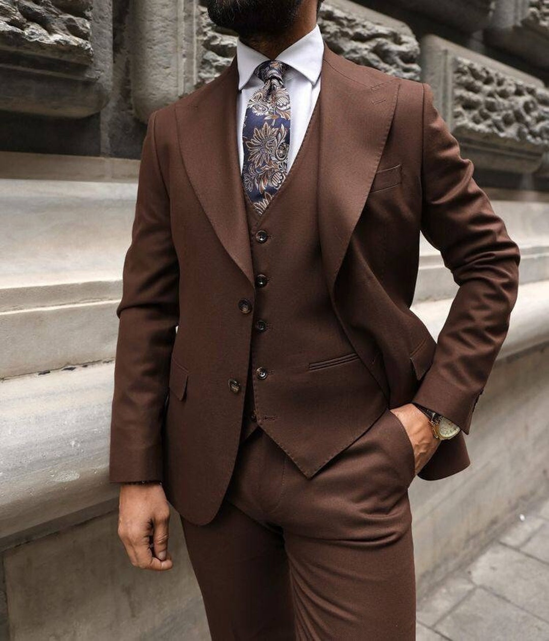 Menista Suit Premium Three Piece Brown Mens Suit for Wedding