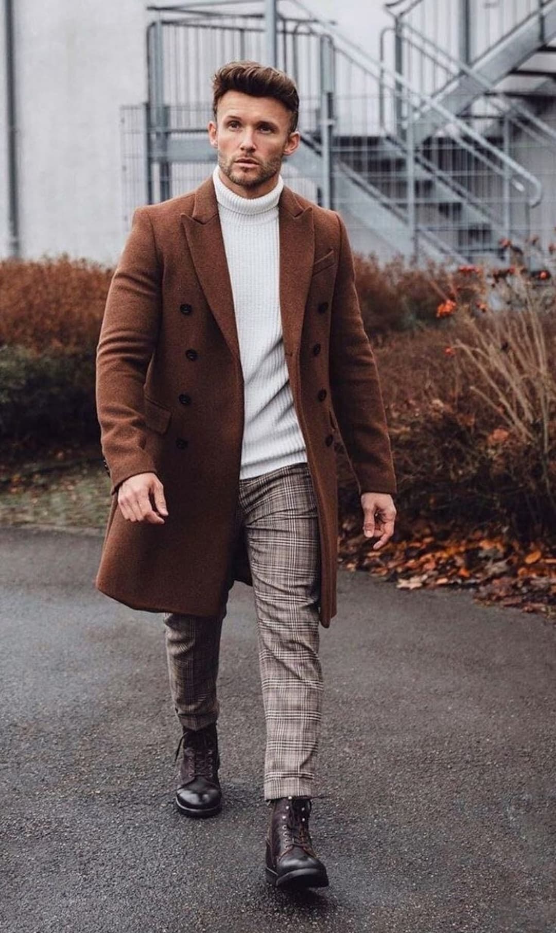 mens brown winter dress coat Men's Handmade Wool Trench Coat: Stylish Overcoat Primary color:Off white Navy Blue Mermaid Off its ideal for winter bishop