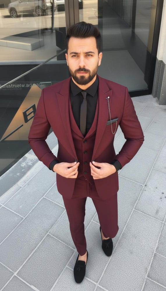 burgundy dress men Athletic Fit Dress Shirt in Burgundy L main image 1