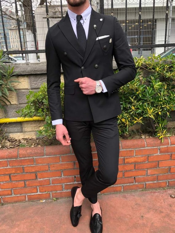 Menista Suit Classy Double Breast Two Piece Black Mens Suit - Etsy