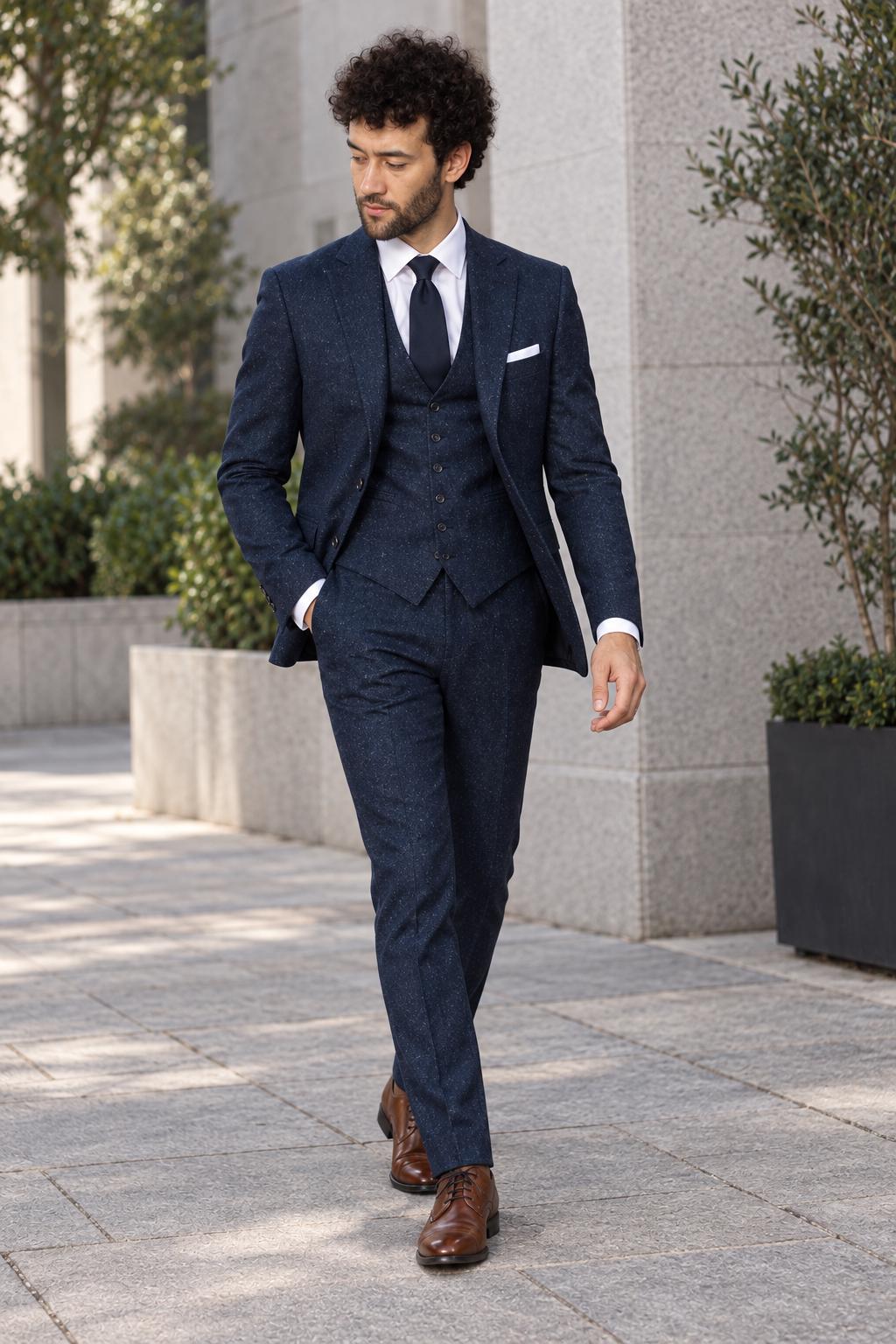Menista Midnight Teal Three-piece Suit, Textured Custom Twilight
