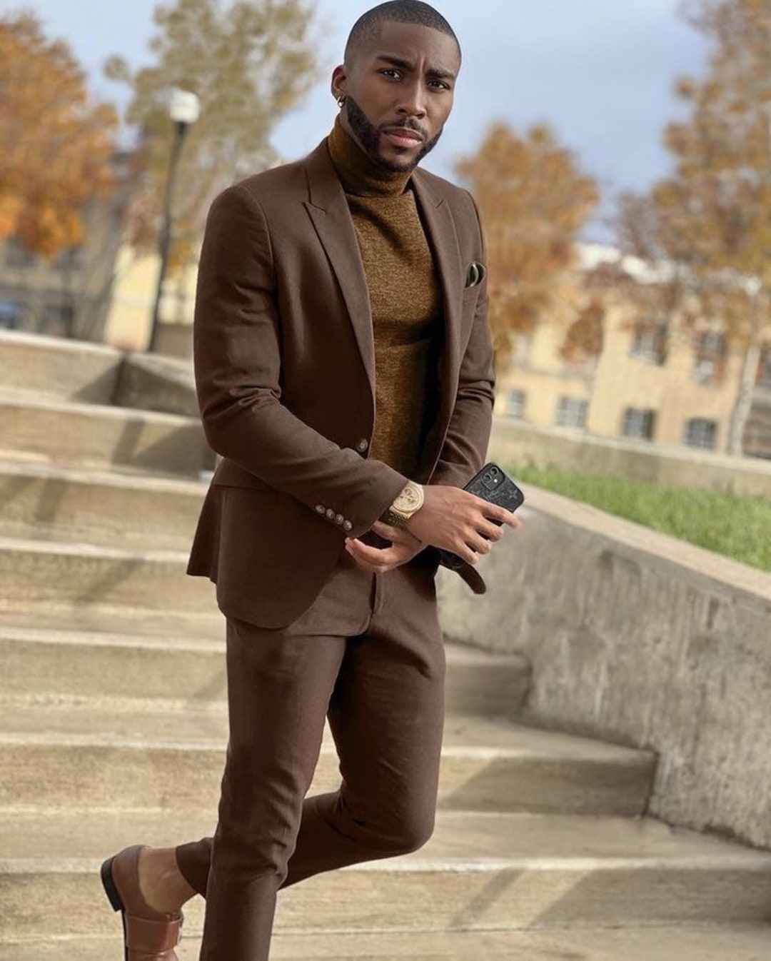 Menista Custom Suit Elegant Slim Fit Two Piece Brown Mens Suit - Etsy