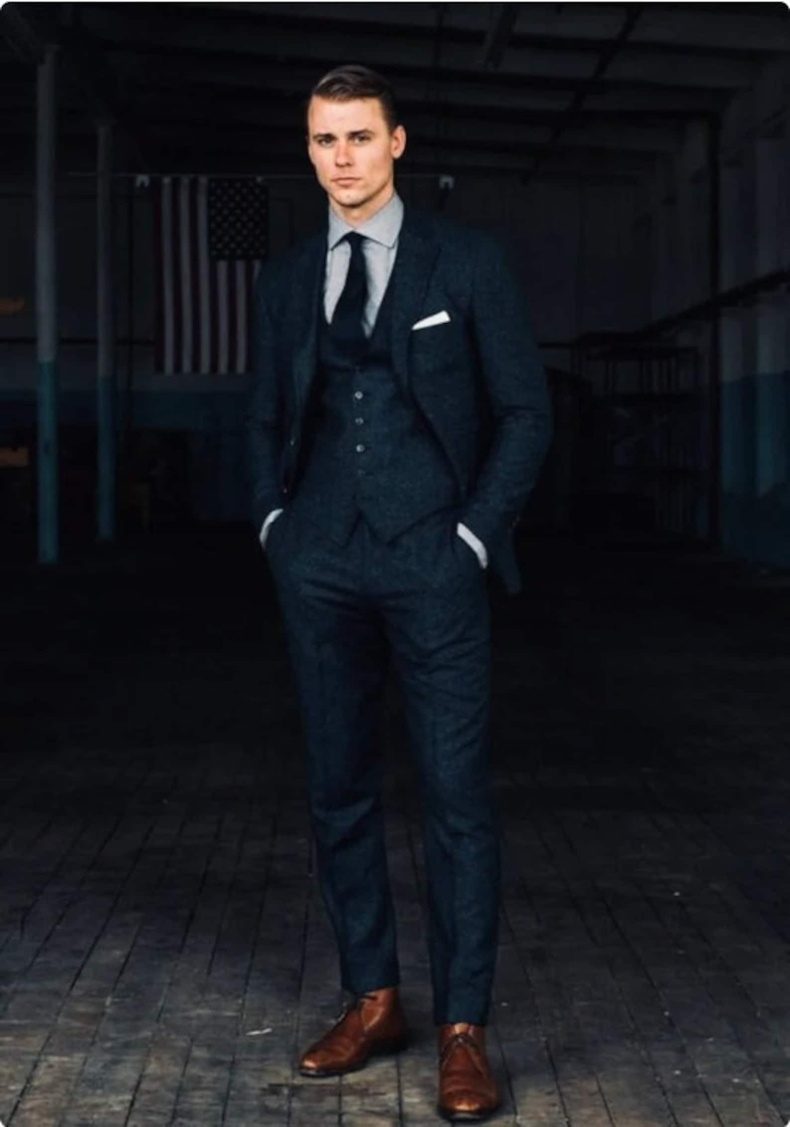 Menista Custom Slim Fit Premium Three Piece Navy Bespoke Mens Suit for Wedding, Anniversary, Engagement, Prom, Groom wear and Groomsmen Suit