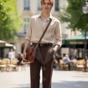 Pantalones blancos de campana para hombre: corte formal a medida. Rayon Choco Brown