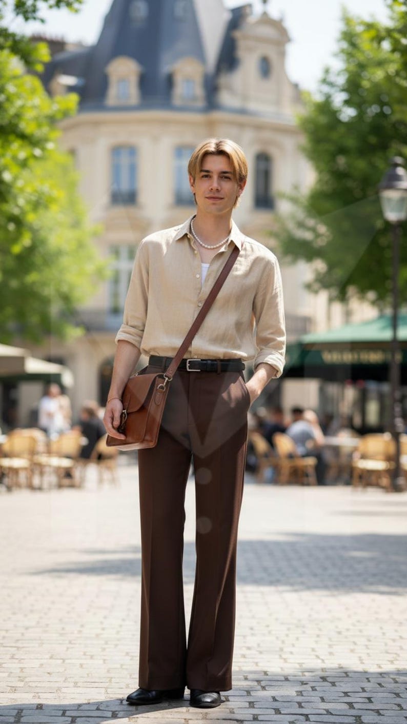 Pantalones blancos de campana para hombre: corte formal a medida. Rayon Choco Brown