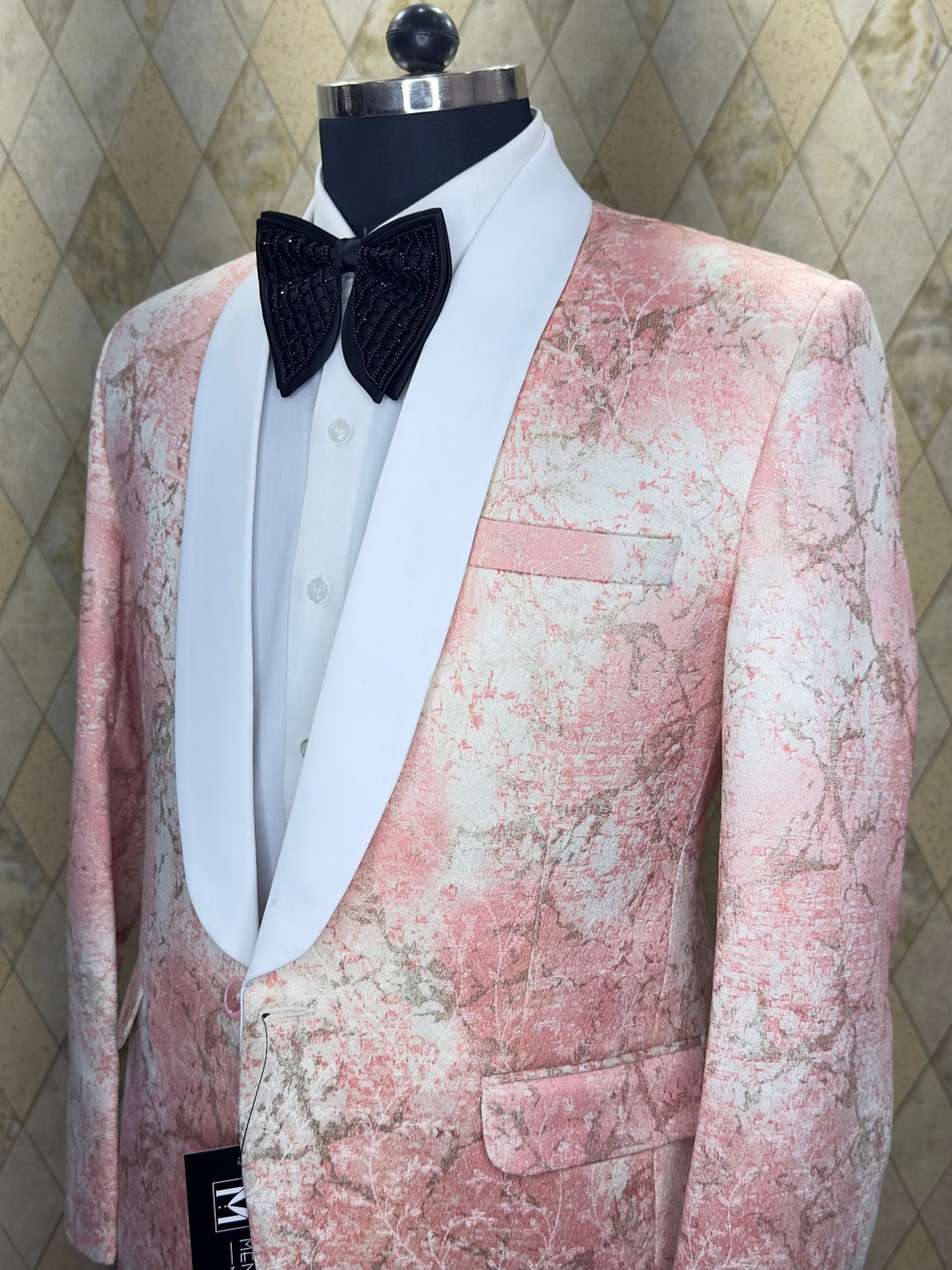 Pkrboro Men's 2 Pieces Suit Jacquard Jacket & Pants Wedding
