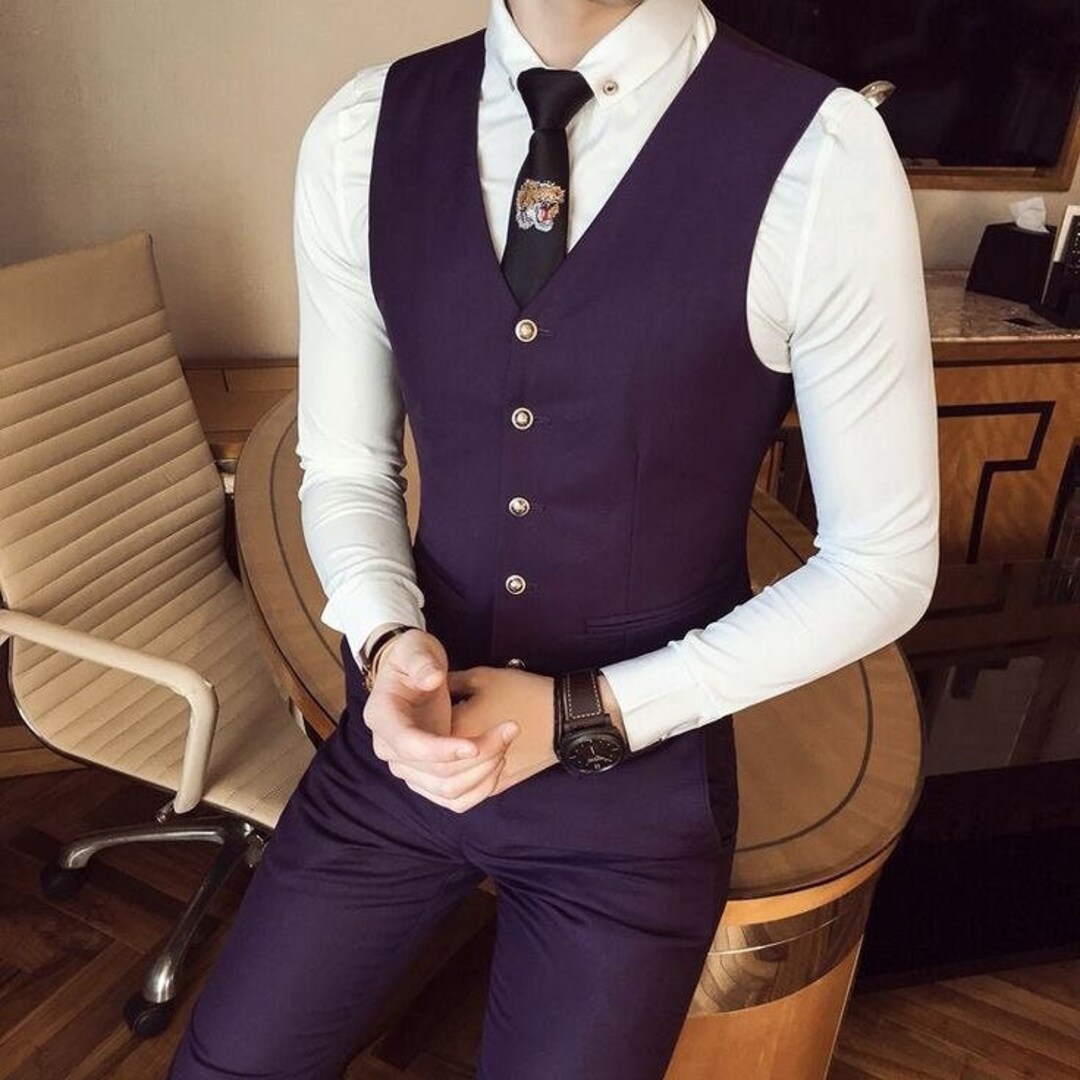 purple dress vest men Barry. Wang Mens Purple Paisley Dress Vest Prom Formal Tuxedo Waistcoa