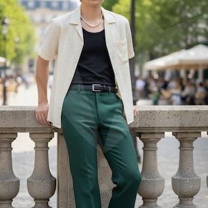 Pantalones blancos de campana para hombre: corte formal a medida. Rayon Forest Green