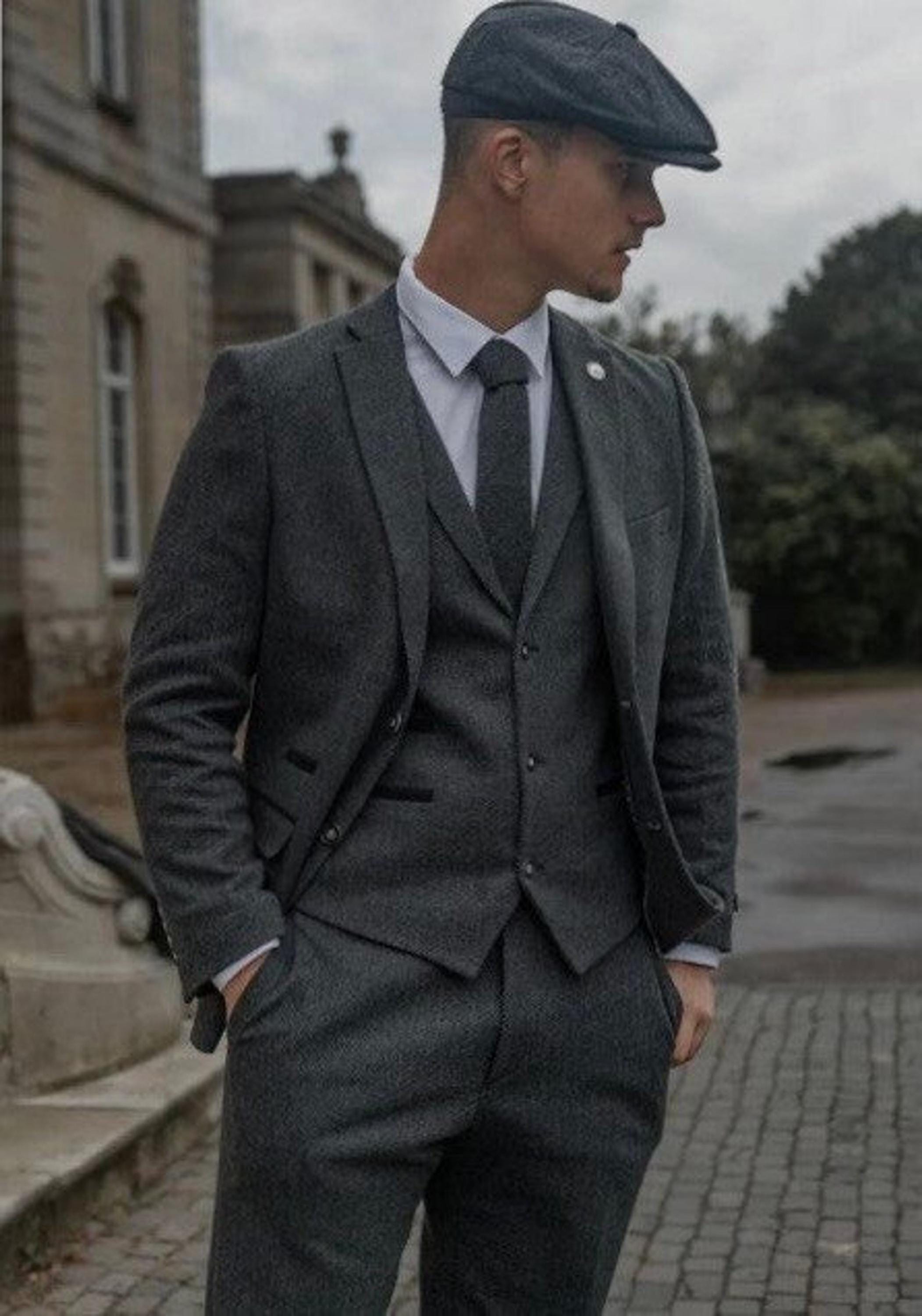 Menista Tweed Wool Three Piece Vintage Style Grey Mens Suit for Wedding Prom Winter Groom Wear and Groomsmen Suits Etsy