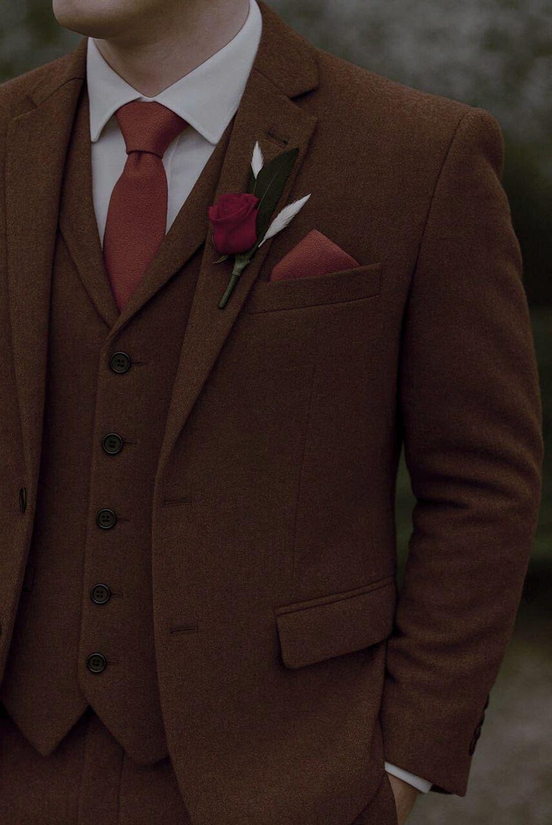 Men's Brown Tweed Suit: Vintage Style Three Piece Wedding Suit
