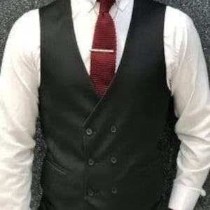 Menista Men Custom Black Waistcoat with Adjustable Back Belt Style Gift For Engagement, Prom, Groom wear and Groomsmen Suits