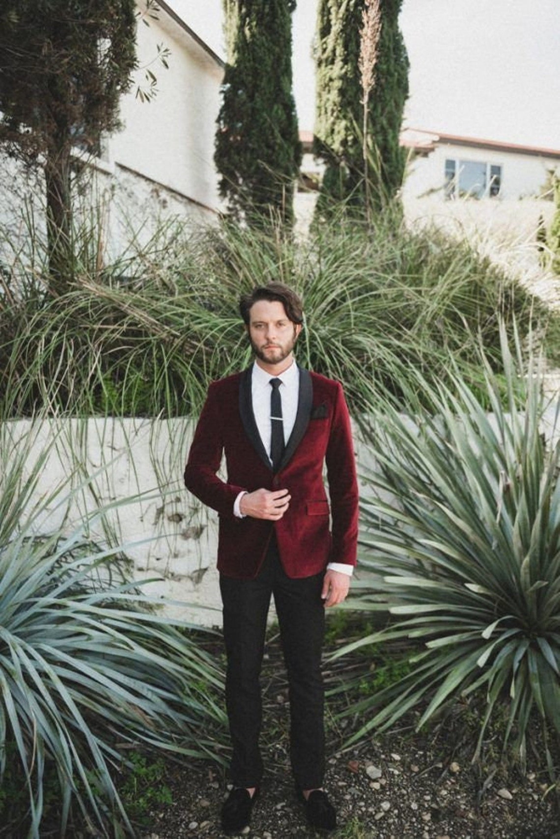 Menista Suit Premium Two Piece Velvet Burgundy/ Maroon image 1