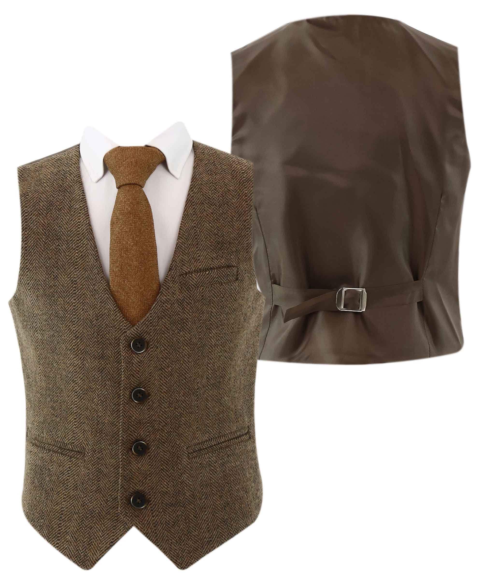 Boys Brown Herringbone Tweed Vest With Tie, Pageboy Suit, Ring 
