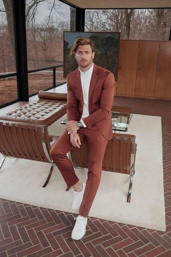 Menista Two Piece Rust Suit, Wedding Engagement Prom Groom Wear - Etsy UK