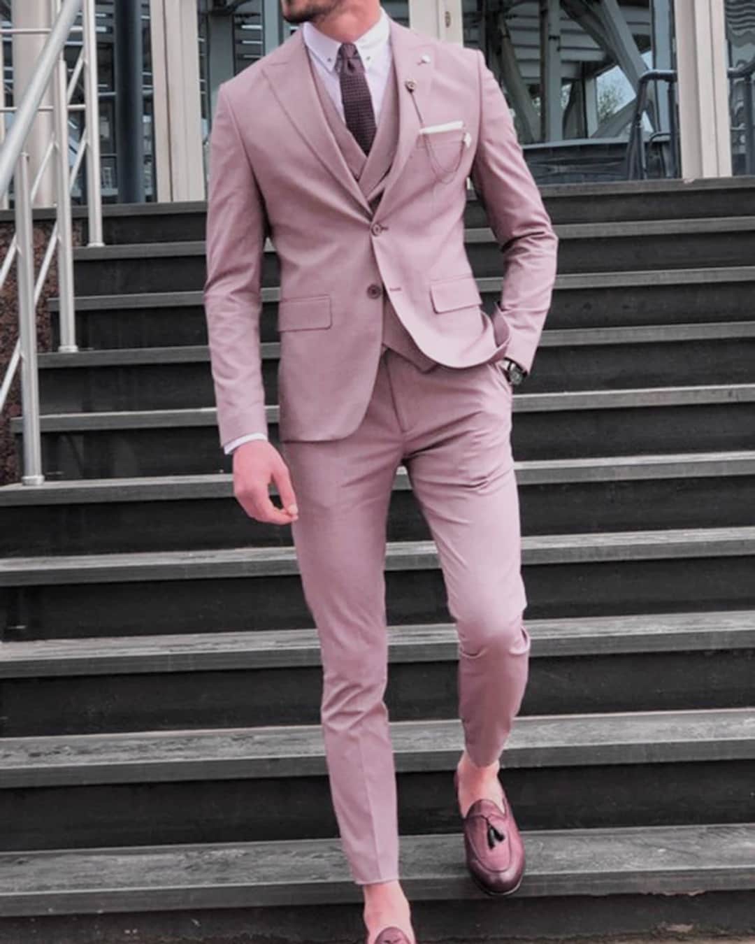Menista Suit Premium Three Piece Pink Mens Suit for Wedding, Engagement