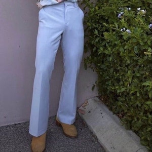 Pantalones elegantes de corte entallado para hombre, de color azul, a medida, para negocios, formales, acampanados, para él