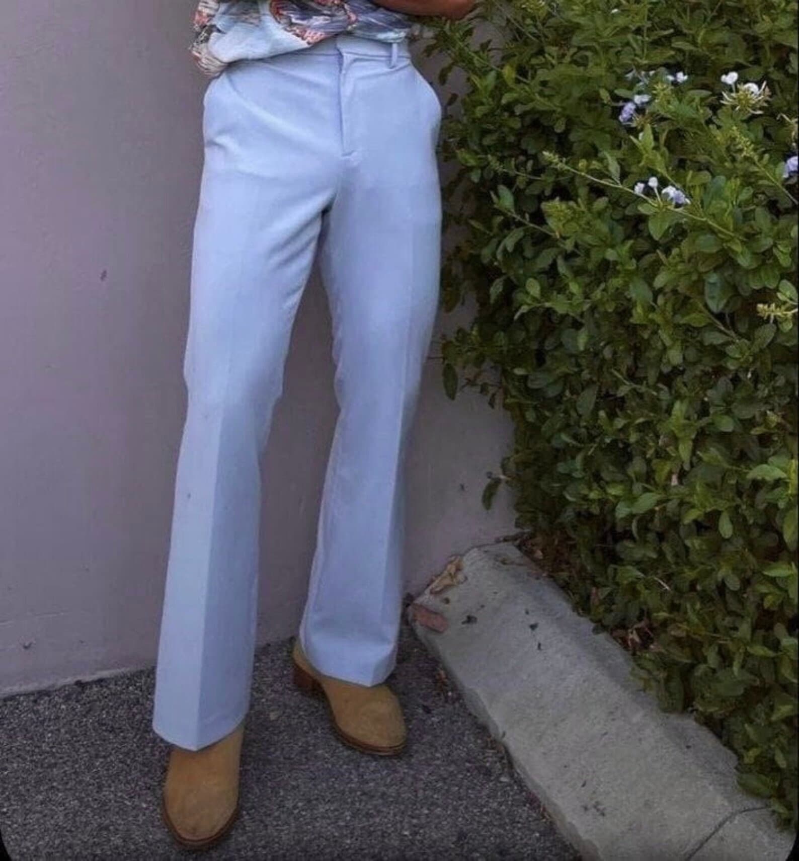 Menista elegante mannen slim fit custom blauwe broek voor zakelijk formeel op maat gemaakte flare broek, wijd uitlopende broek voor hem