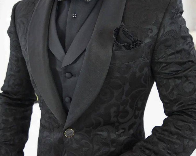 Slim Fit 3 Piece Single Button Jacquard Fabric Tuxedo White TVSJ-1 main image 1