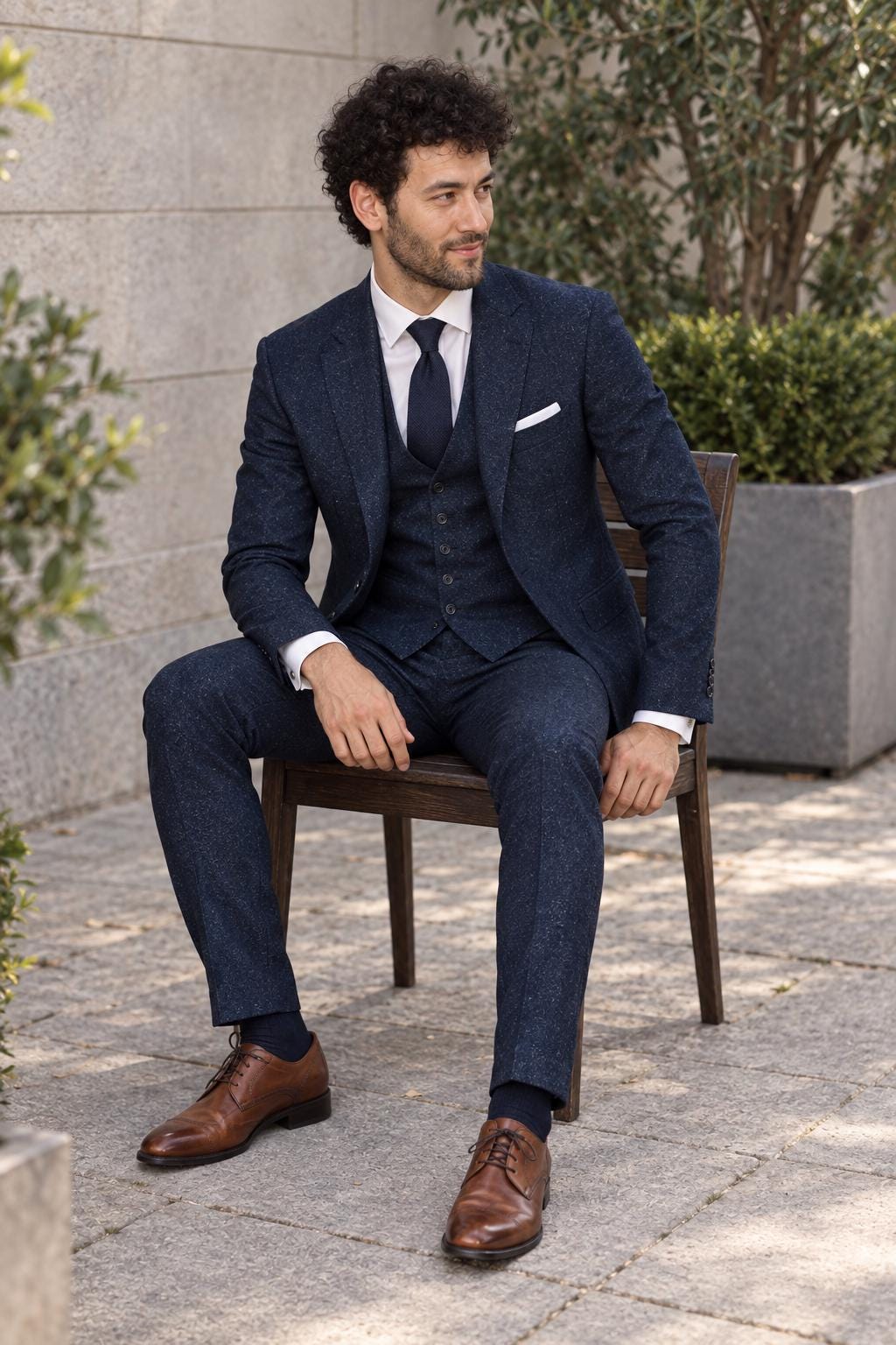 Menista Midnight Teal Three-piece Suit, Textured Custom Twilight