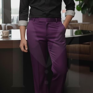 Skräddarsydda byxor med knappar: Herrbyxor med smal passform och utsvängda byxor Rayon Purple