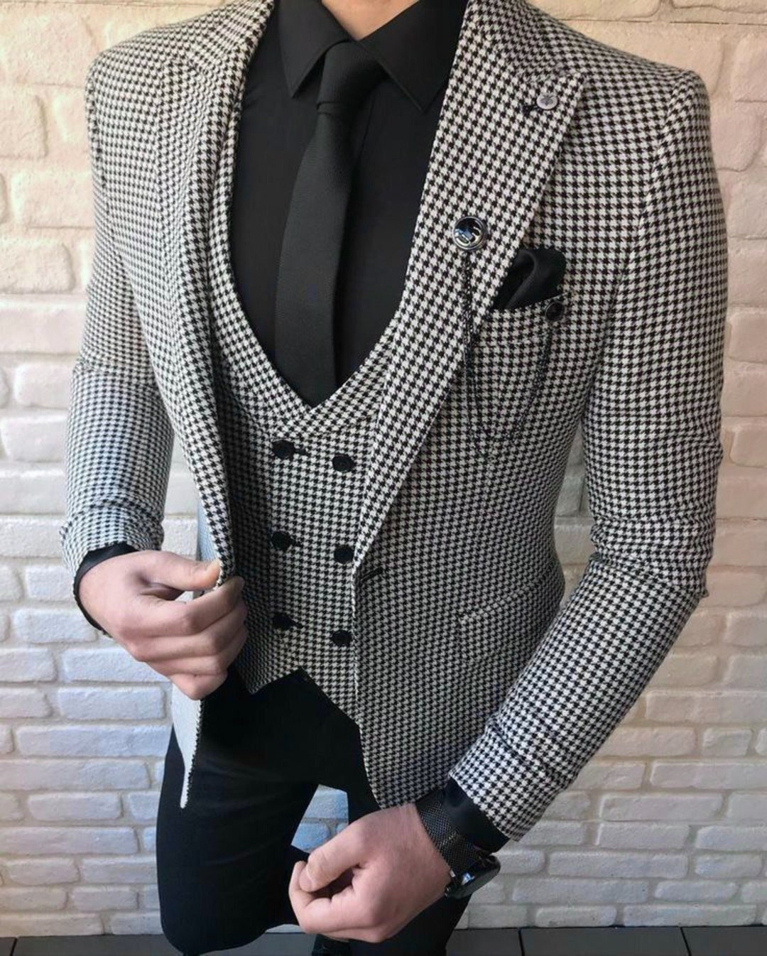 Menista Custom Suit Classy Slim Fit Three Piece Houndstooth Mens Suit ...