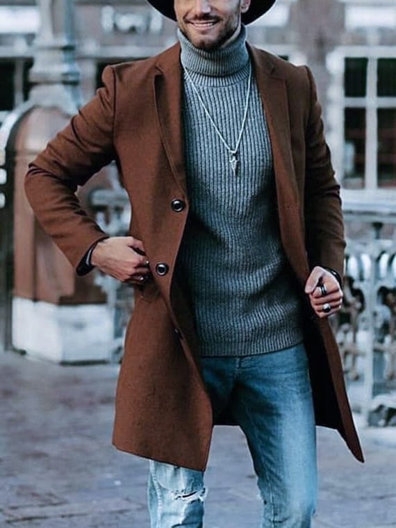 Menista Handmade Brown Wool Trench Coat: Professional Winter Overcoat