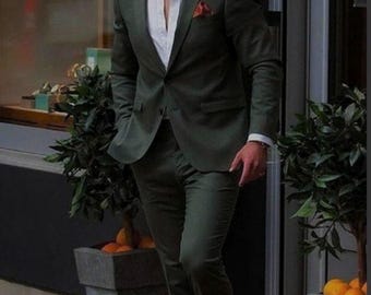 Menista Classy Tailored Two Piece Green Men's Suit for Wedding, Engagement, Prom, Party , Groom wear and Groomsmen Suits Gift for him