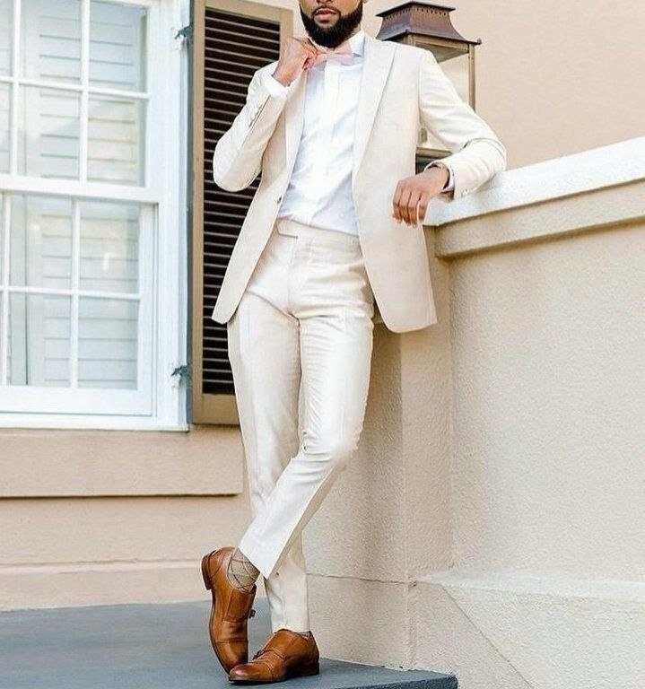 Menista Premium Slim Fit Two Piece Beige Mens Suit For Wedding Engagement Prom Groomswear And Groomsmen