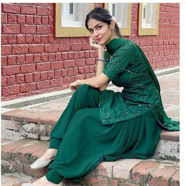 Beautiful Pakistani Green Embroidered Patiala Suit Readymade, Ethnic Wear 3 piece Chikankari Straight Kurta Patiala With Dupatta Stitched