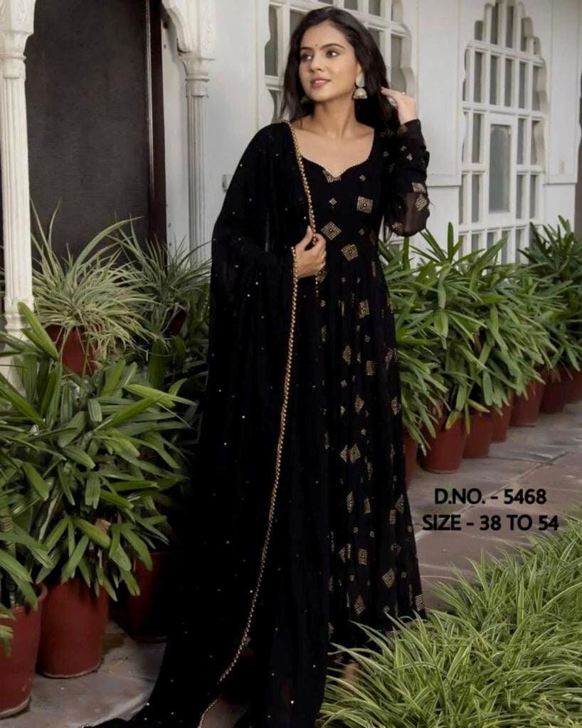 Readymade Black Embroidered Anarkali Suit With Dupatta 4444SL01