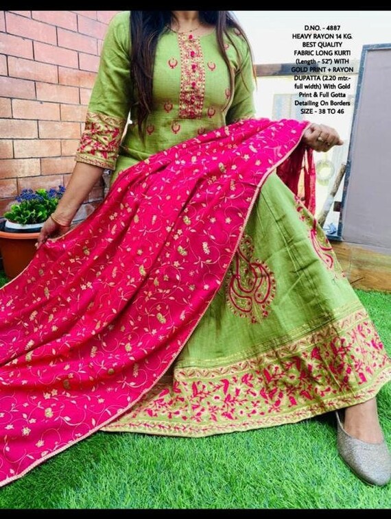 Indian Ethnic Anarkali Kurta Traditionally Full Floor Touch Party Wear Kurta 2 Piece Set Pakistani Rayon Flared Style Kurta With Dupatta