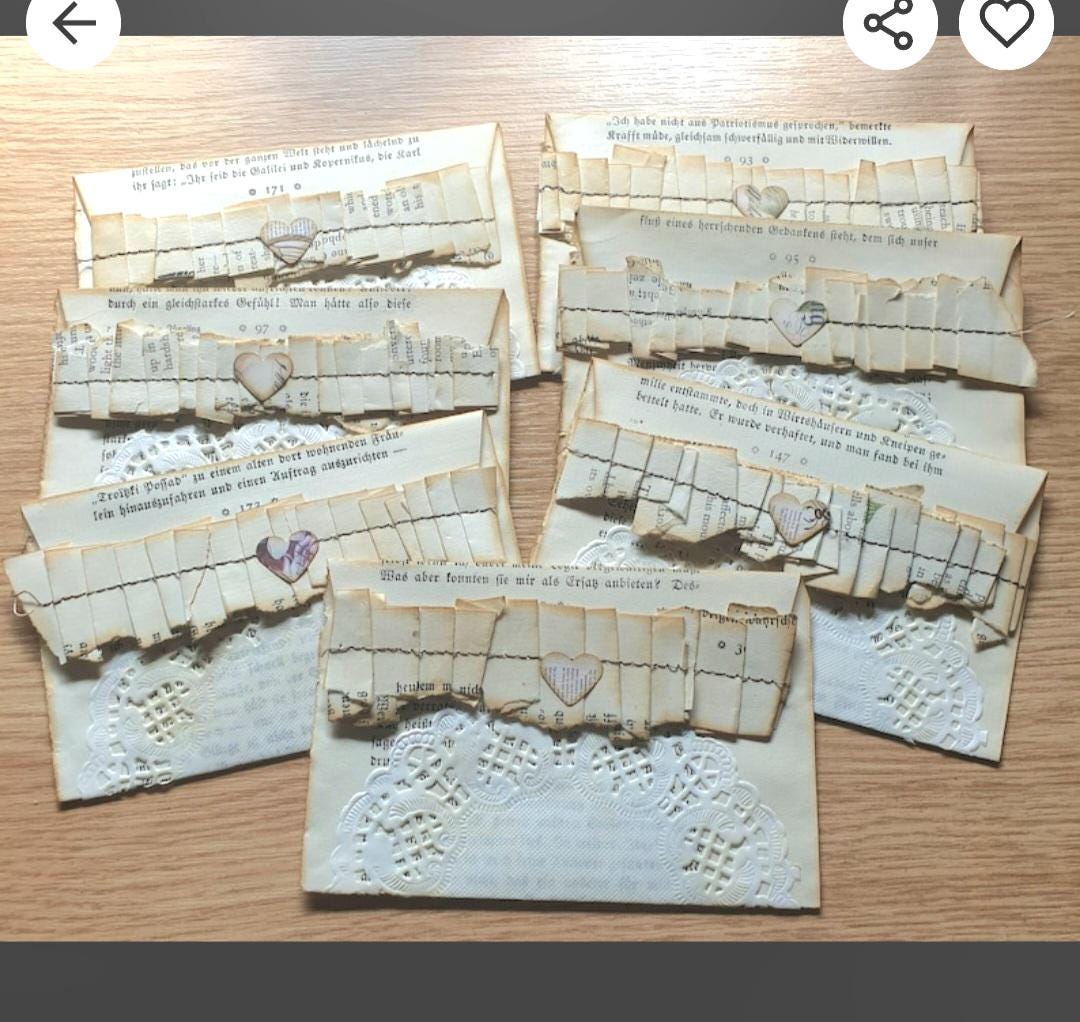 Set of 5 Book Page Envelopes, Ephemera Holder, Junk Journal Supplies ...