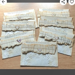Set of 5 Book page envelopes, ephemera holder, junk journal supplies, craft supplies