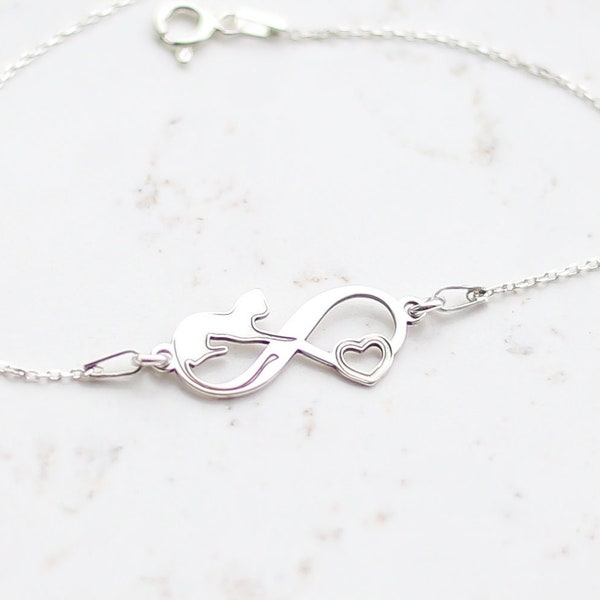 Cat Bracelet, Cat Lover Gift, Infinity Bracelet, Cat Memorial, Sterling Silver Cat Jewellery