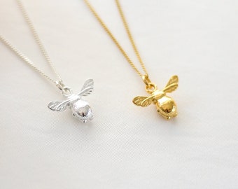 Bumble Bee Necklace - 925 Sterling Silver, 24ct Gold Vermeil Necklace, Bumble Bee Pendant Charm