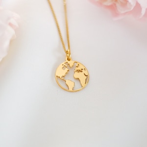 World Map Necklace, World Map Pendant Necklace Gift, Travel Gift For Her, 925 Sterling Silver, 24ct Gold Vermeil image 1