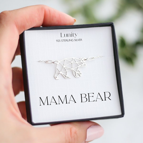 Origami Bear Bracelet In Sterling Silver, Mama Bear Gift, Mama Bear Jewellery