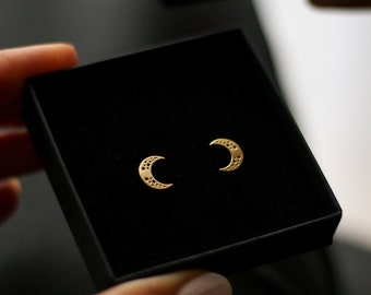 Crescent Moon Stud Earrings In Sterling Silver, 24k Gold Vermeil Celestial Earrings