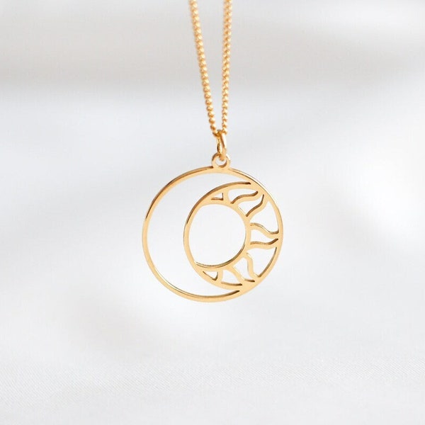 Sun and Moon Necklace, Sterling Silver, Sun Moon Pendant, Birthday Gift For Her, Celestial Jewelry, Sun Moon Jewellery