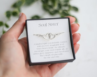 Soul Sister Bracelet, Soul Sister Gift, BFF Gift, Sterling Silver Interlocking Heart Bracelet, Best Friend Gift