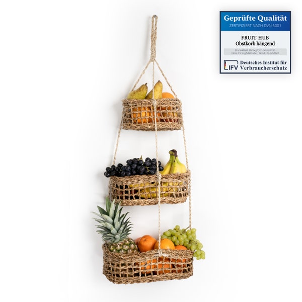 Fruit Hub – Corbeille à fruits suspendue – Support à gâteau mural – 100 % naturel. Mur de corbeille de fruits, corbeille de fruits suspendue, support à gâteau corbeille de fruits, corbeille de fruits